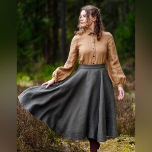 Son de Flor // Twill Linen Classic Circle Skirt in Pine Green – Medium